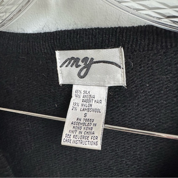 Ming Wang Black V-Neck Silk Angora Sweater with Sequins Vintage 80s Black size S - Picture 4 of 5